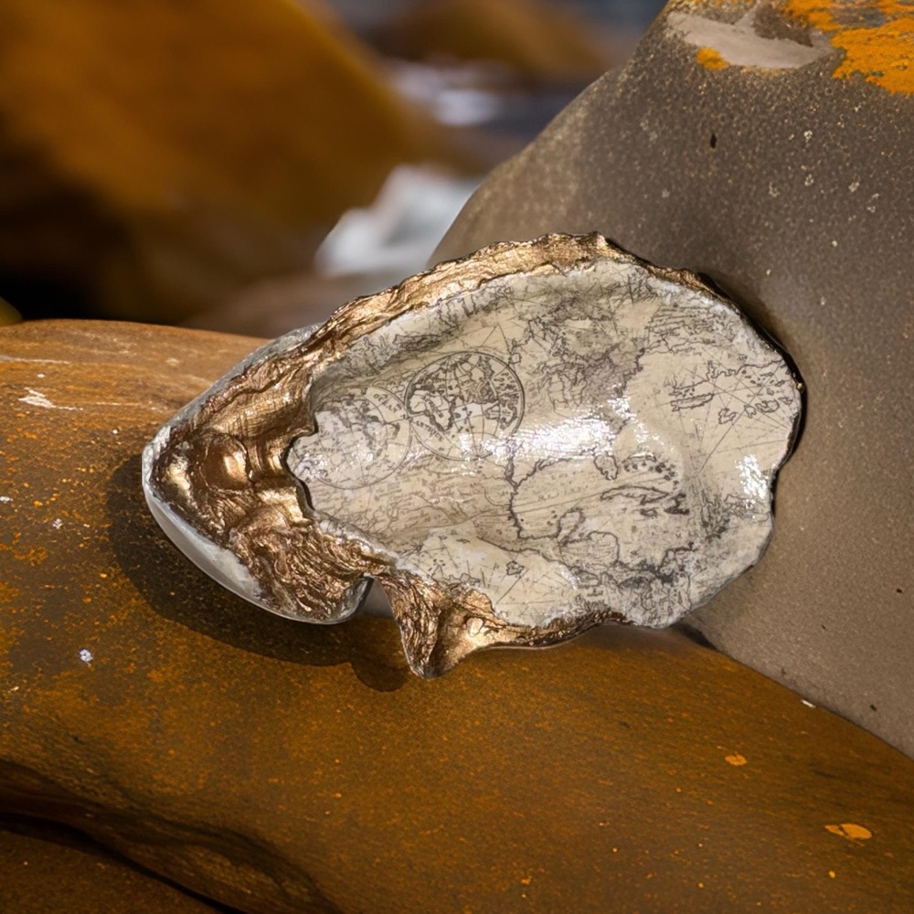 Decoupage Oyster Shell with Map